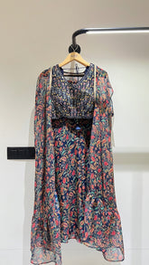 Designer sharara style inspired dress on pure georgette with detailed mirror, thread, hand embellished work